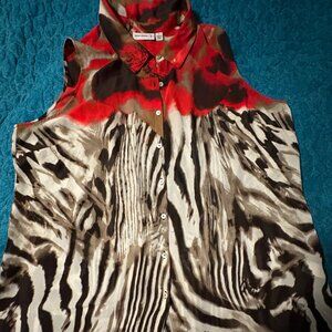 Susan Graver Sleeveless Animal Print Button Up Blouse Size L